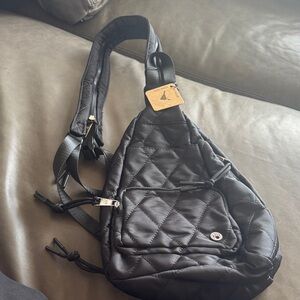 BearPaw Quilted Black Sling Bag
